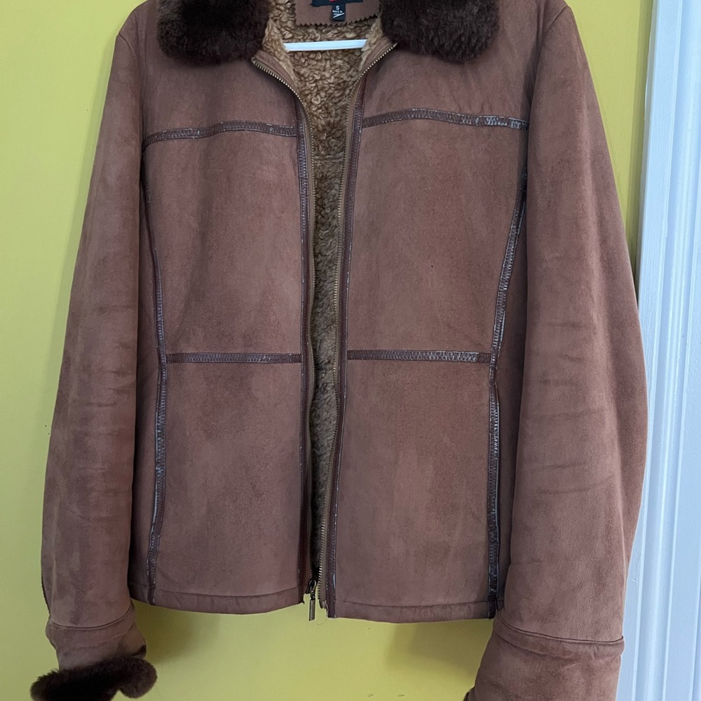 Brown Shearling Jacket with Fur Trim